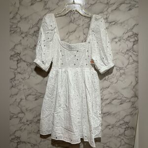 ASOS DESIGN eyelet mini smock dress with shirred back in white